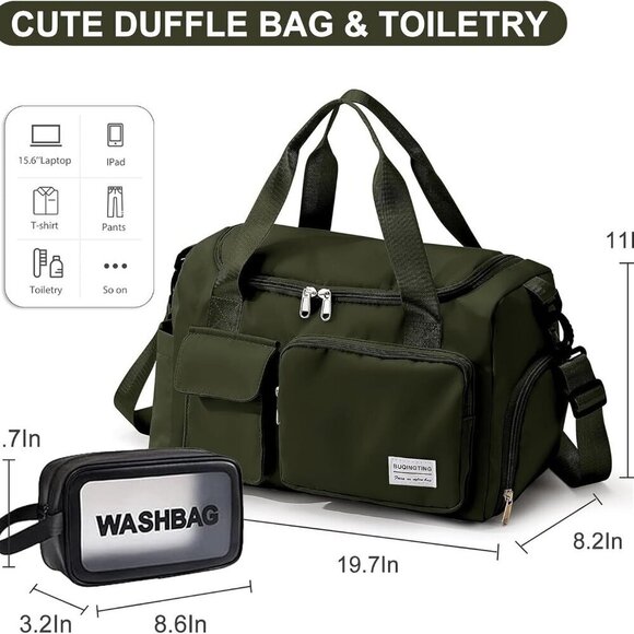 Small Gym Bag for Women, Travel Duffle Bag Carry On Weekender Bag with Shoe Comp - Picture 4 of 7